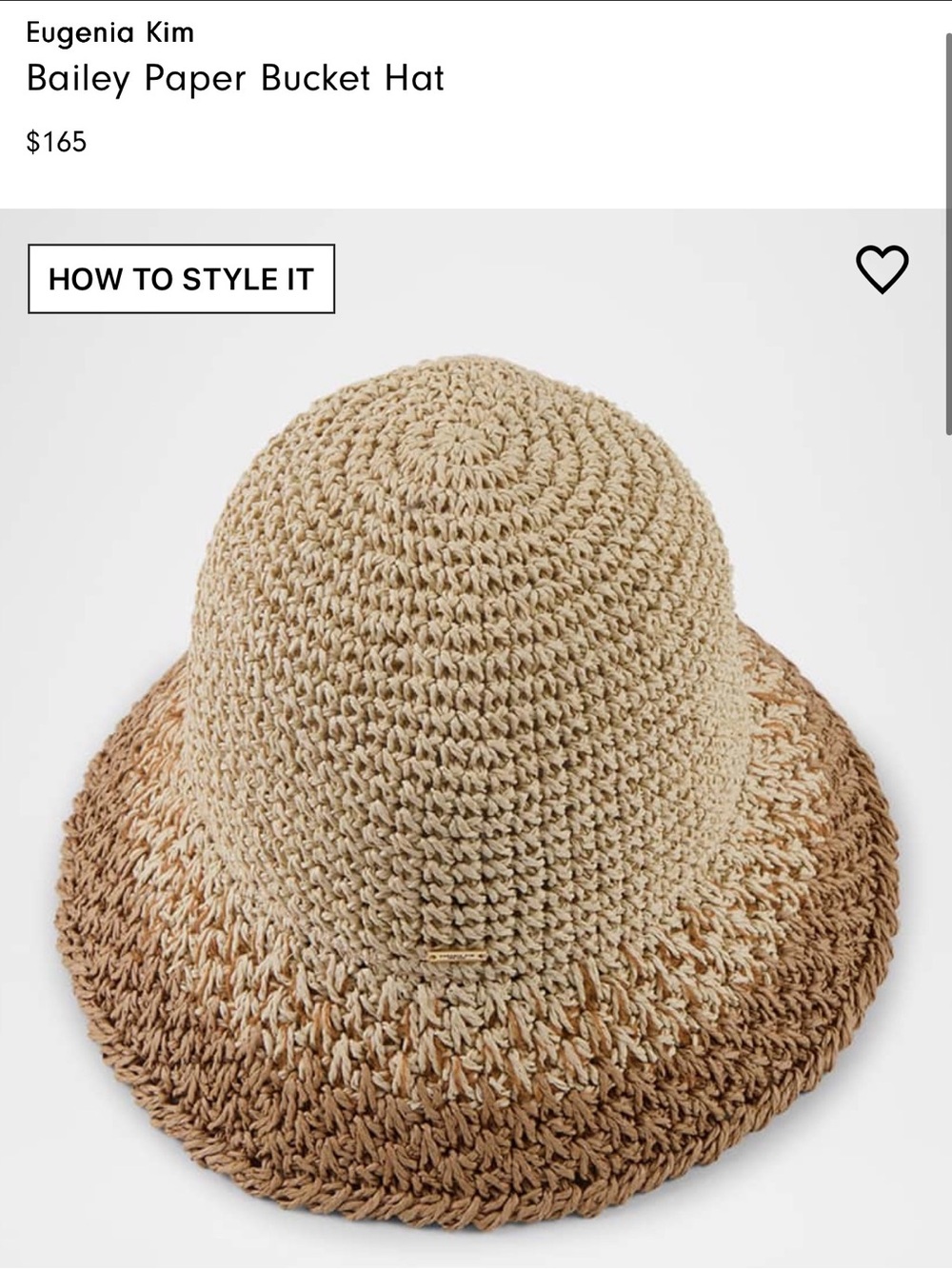 NWT Eugenia Kim Bailey Two-Tone Crochet Paper Bucket Hat in Beige and Brown New